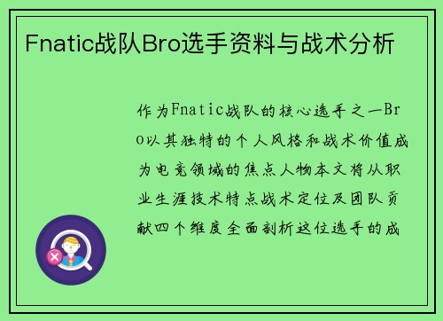 Fnatic战队Bro选手资料与战术分析